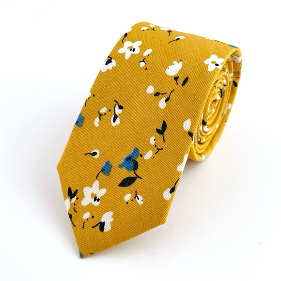 Men's Ochre Mix Floral Print Necktie 5-Piece Gift Set - Picture 8 of 11